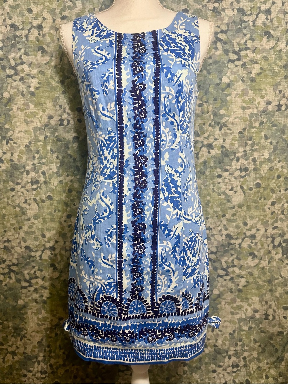 Lilly Pulitzer Blue White Coastal Print Shift Dress Turtle Zip Detail Size 2